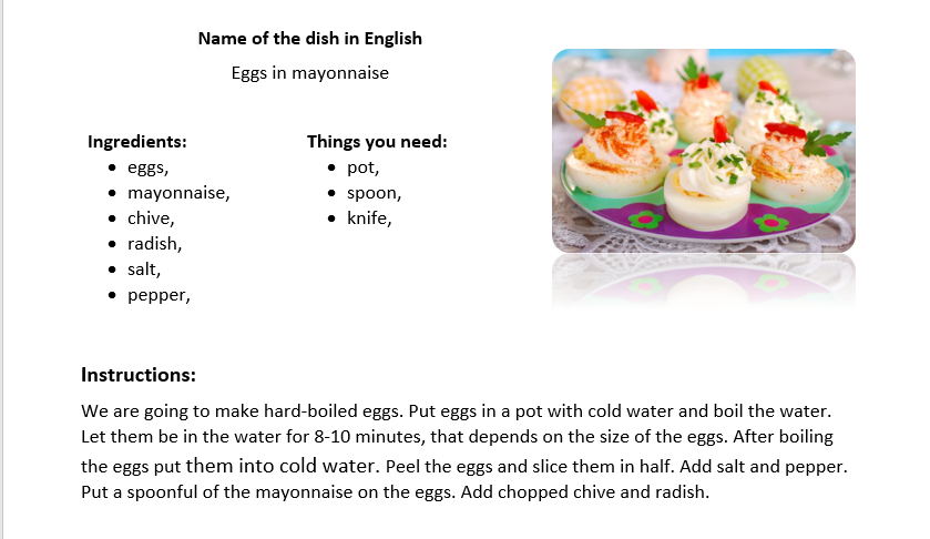 na zdjęciu przepis na jajka w majonezie w języku angielskim