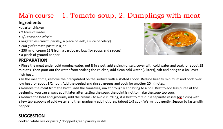  na zdjęciu przepis na zupę pomidorową w języku angielskim 