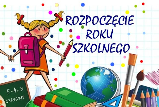 ilustracja wpisu rysunek dziewczynki z plecakiem trzymającej w dłoni ołówek i napis rozpoczęcie roku szkolnego