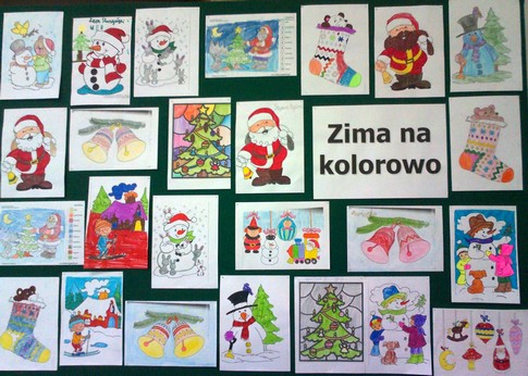 Wystawa kolorowanek Zima na kolorowo 1