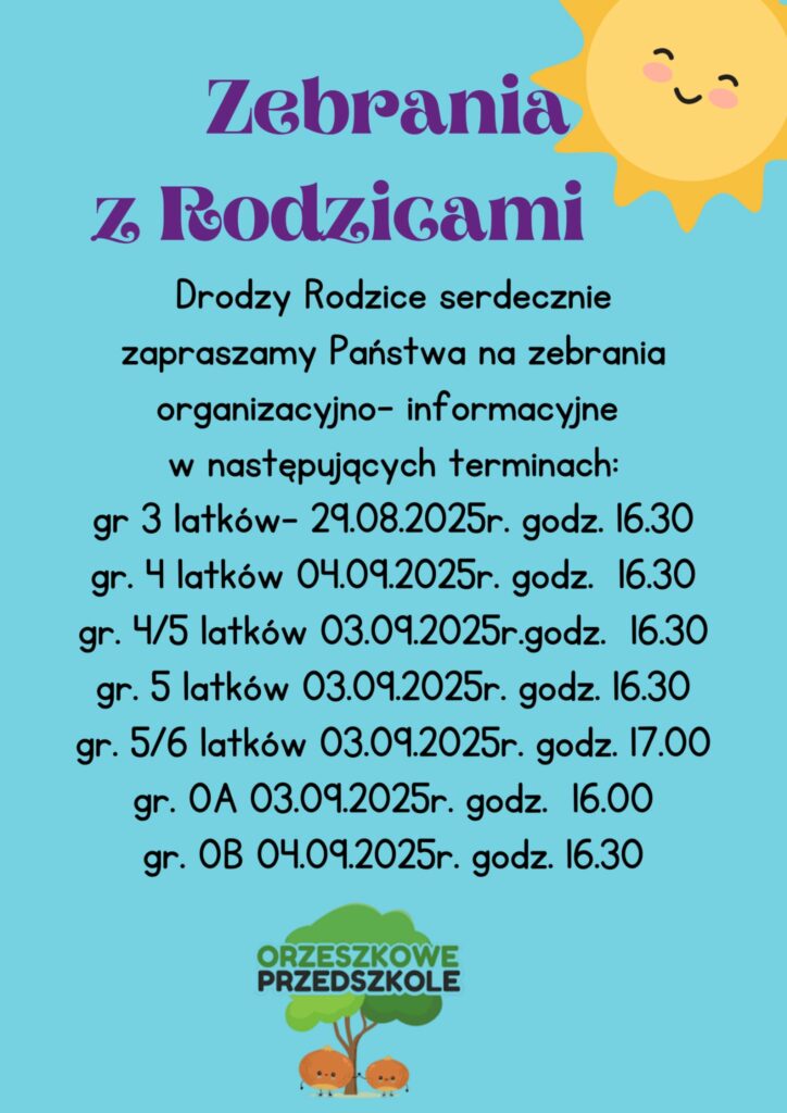 harmonogram zebrań w przedszkolu
