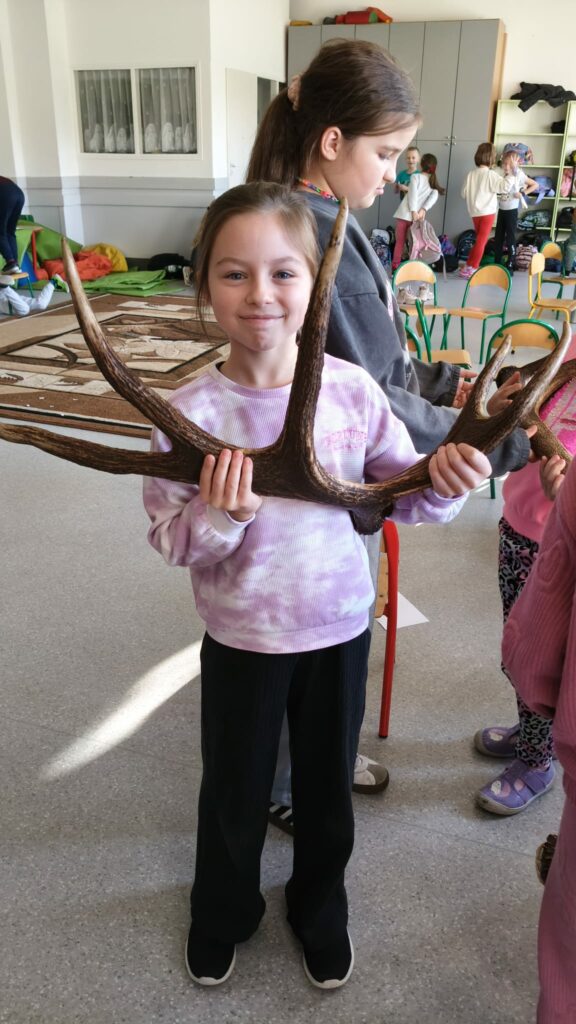 Uczennica prezentuje poroże