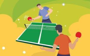 rysunek przedstawiający tenisistów stołowych przy grze
