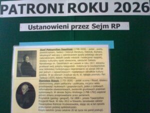 Fragment tablicy informacyjnej o patronach roku