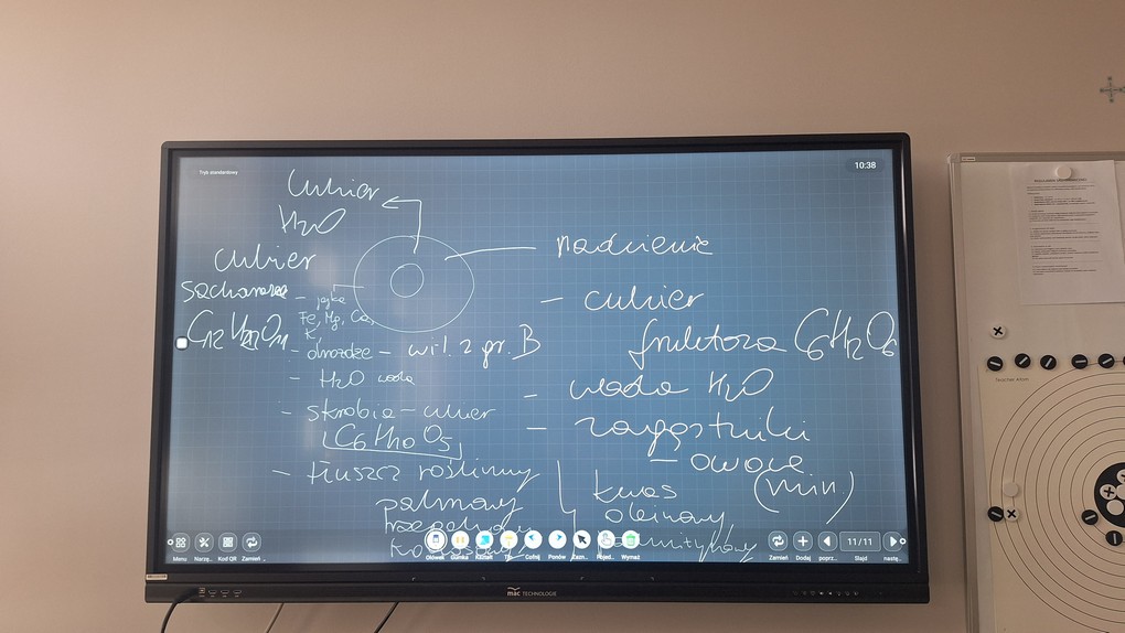 Przedstawienie na tablicy multimedialnej składu chemicznego pączków.